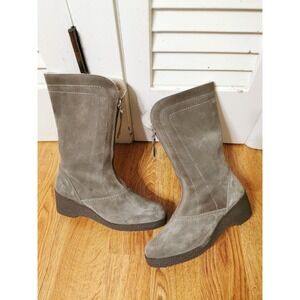 Kandahar Gray Suede Side Zip Shearling Lined Boots Women's Size 6.5 US/ 5 UK